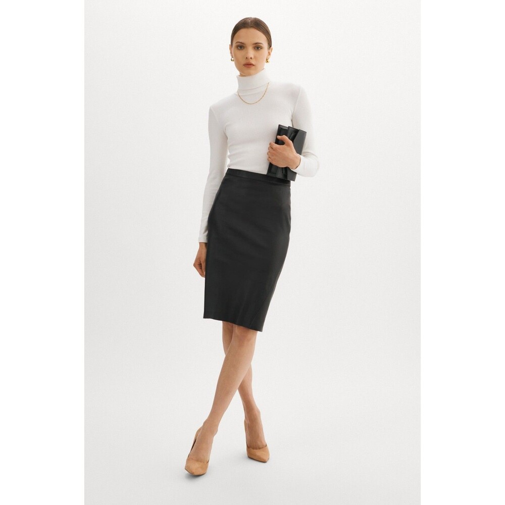 Lamarque Avana Leather Skirt Lambskin Leather Midi Pencil Skirt Black Sz 2